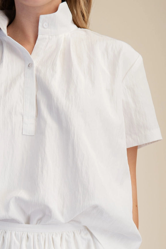 Poplin Raised Collar Blouse in White