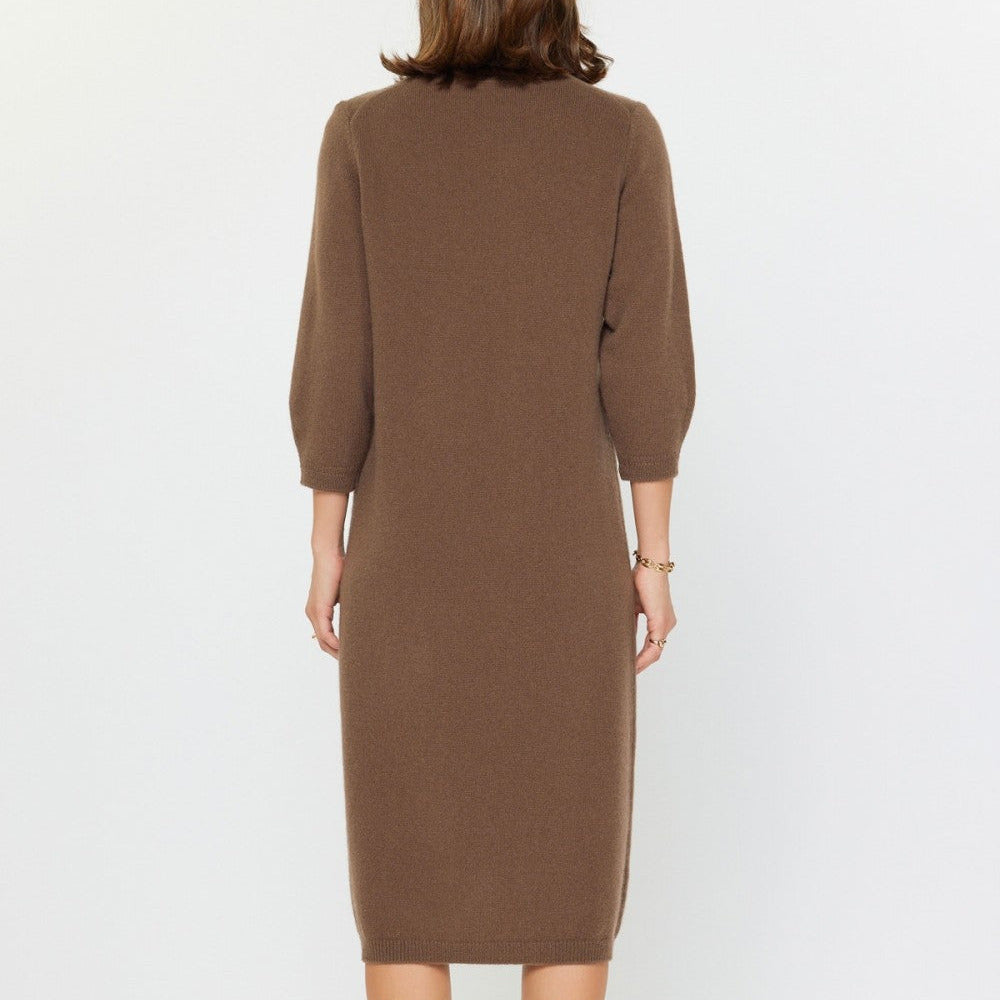 3/4 Sleeve Midi Sweater Dress in Brown