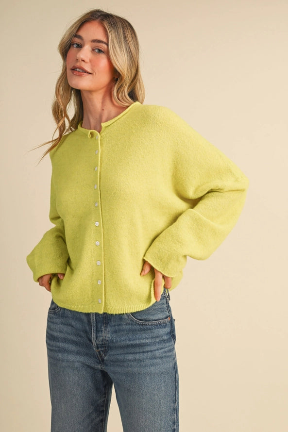 Raw Edge Cardigan in Lime