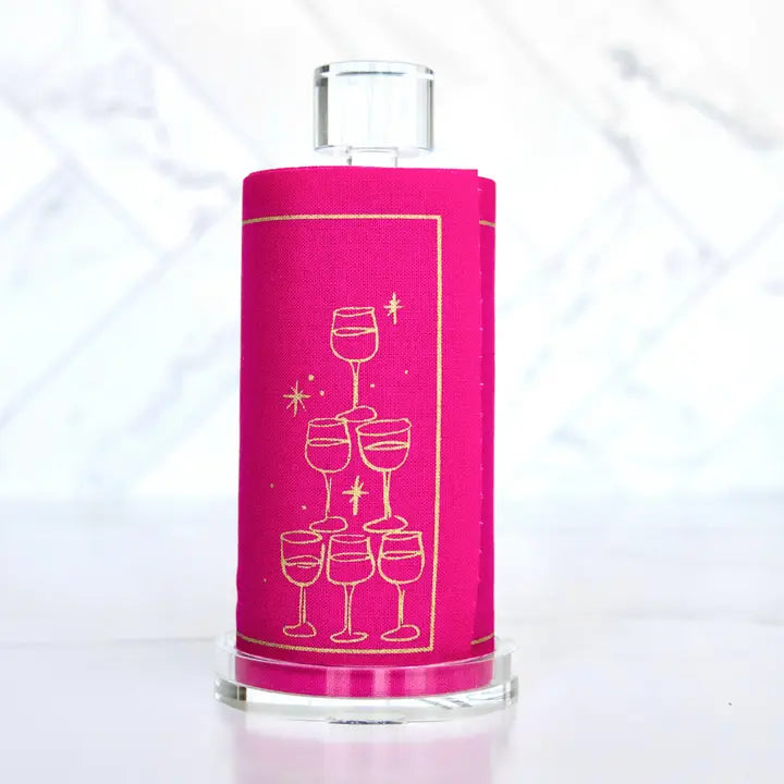 50/ct Rolled Cocktail Napkins in Hot Pink Champagne Tower
