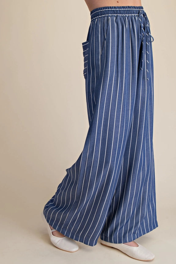 Striped Flowy Pants in Indigo