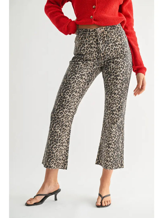 Just Black Denim High Rise Crop Tonal Flare in Leopard