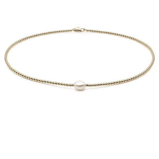 Erin Gray 2mm 14k Gold filled with Single Baroque Pearl Necklace