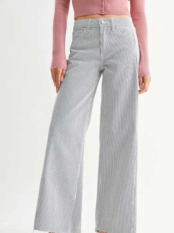Just Black Denim Wide Leg Denim in Blue/White Stripe