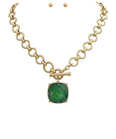 Gold Toggle Chain Square Stone Necklace