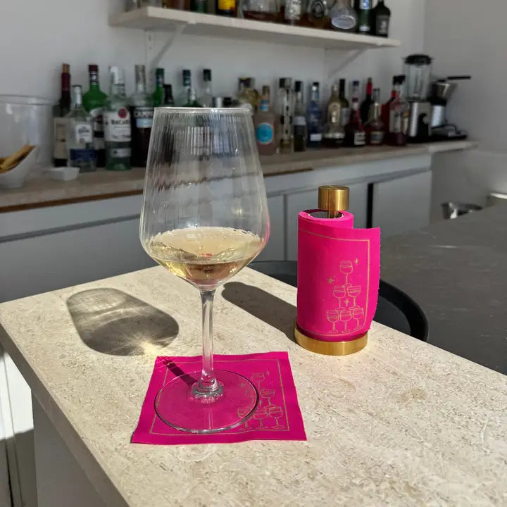 50/ct Rolled Cocktail Napkins in Hot Pink Champagne Tower