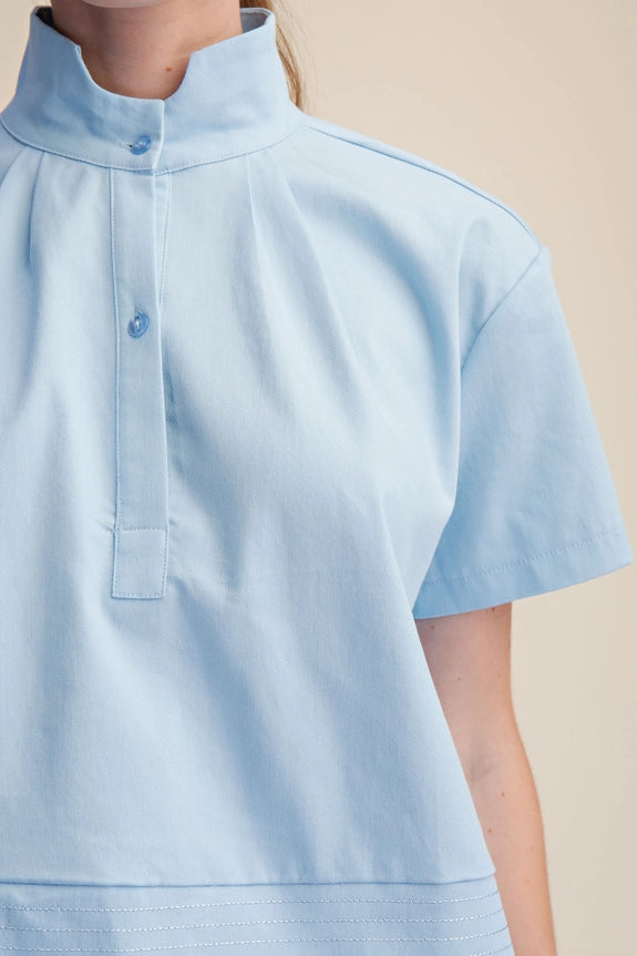 High Collar Top in Sky Blue