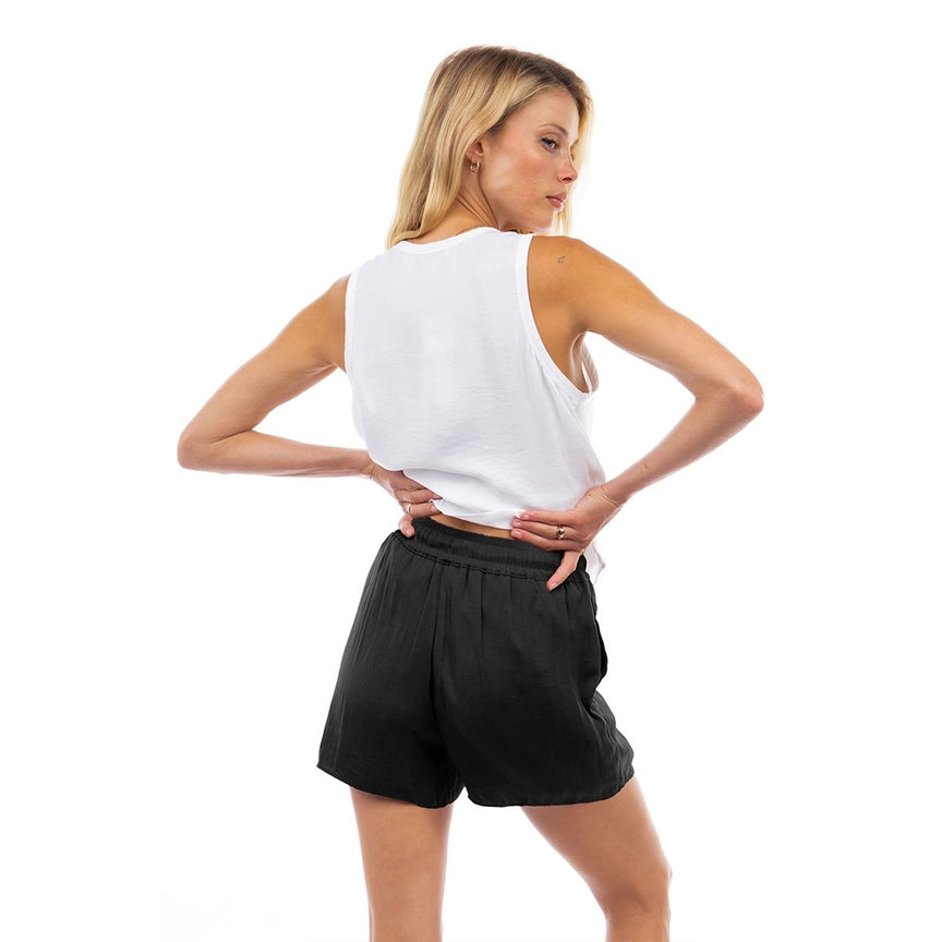 Satin Drawstring Shorts Available in Black and Tan