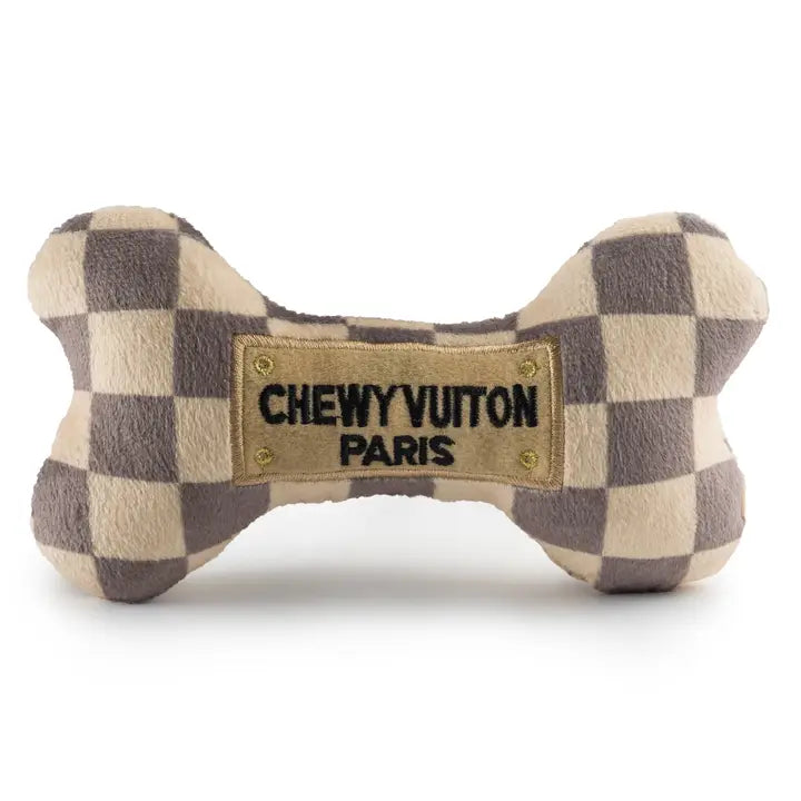 Chewy Vuiton Checker Bone Toy in Tan