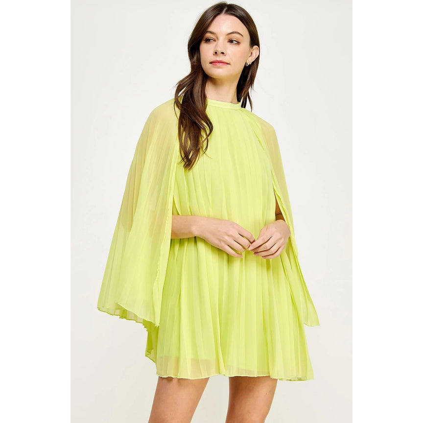 Pleated Cape Dress in Lime Sherbet