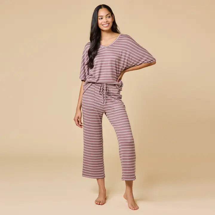 Softies Dream Relaxed V-Neck Capri Set in Driftwood Stripe