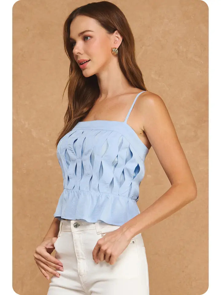 Wavy Detailed Slight Peplum Cami in Powder Blue