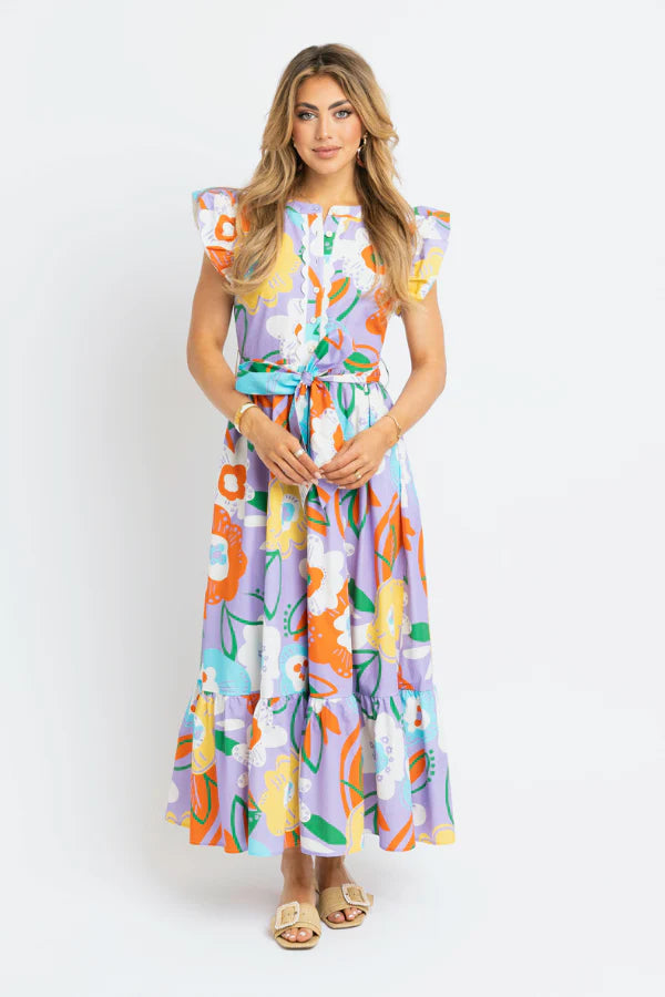 Karlie Tiered Ric Rac Dress in Artistic Floral