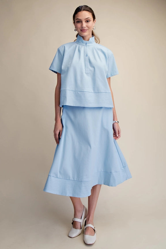High Collar Top in Sky Blue