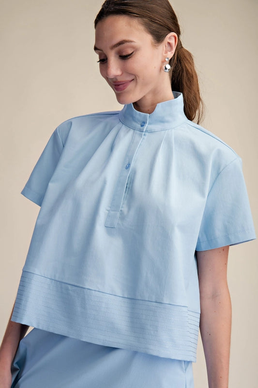 High Collar Top in Sky Blue