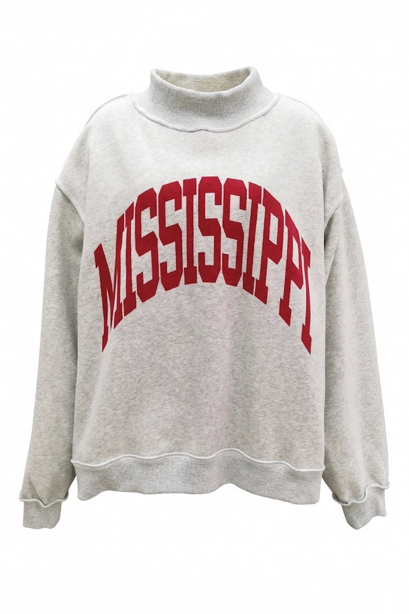 Reversible Mock Neck Sweatshirt in Heather Grey Mississippi/MS