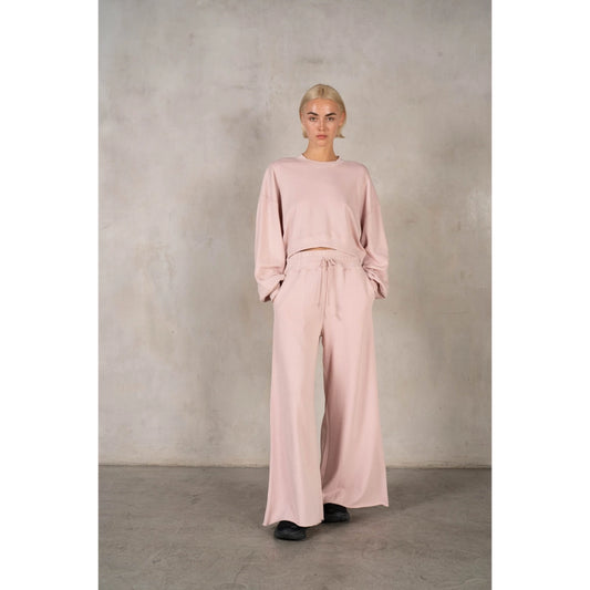 Flare Legged Cropped Sweatshirt Set in Powder Pink