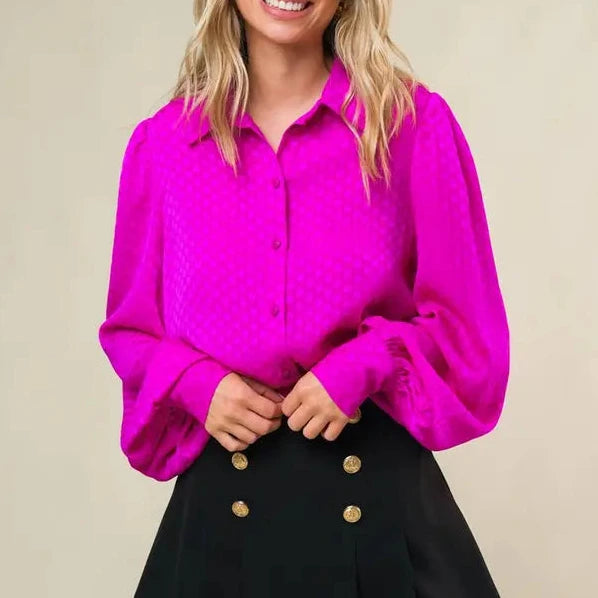 Textured Woven Buttondown in Hot Pink
