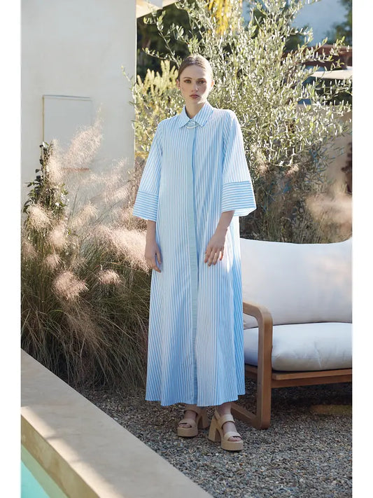 Flowy Striped Buttondown Dress in Powder Blue