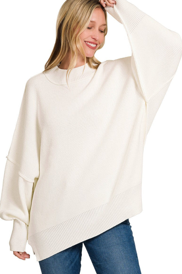 Side Slit Oversized Sweater in Ivory