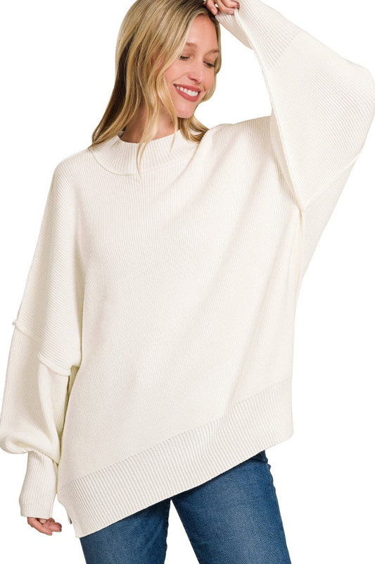 Side Slit Oversized Sweater in Ivory