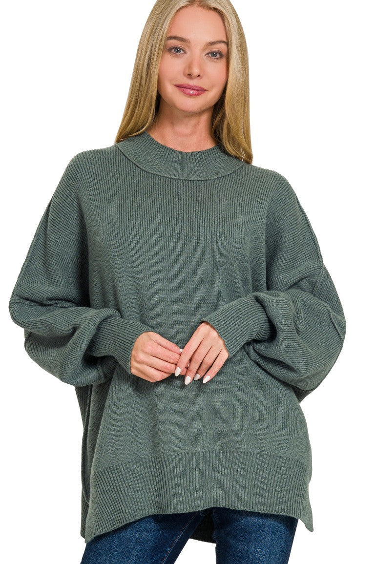 Side Slit Oversized Sweater in Jade