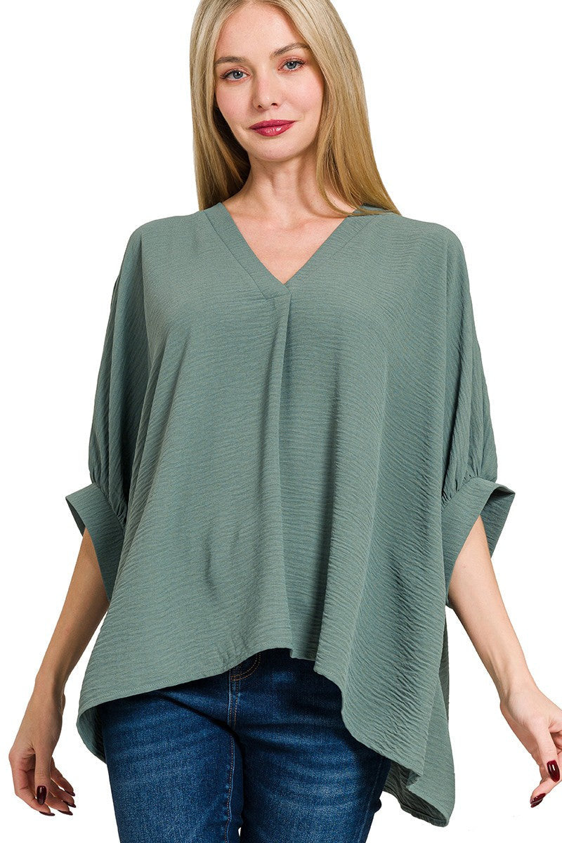 V-Neck Batwing Blouse in Jade