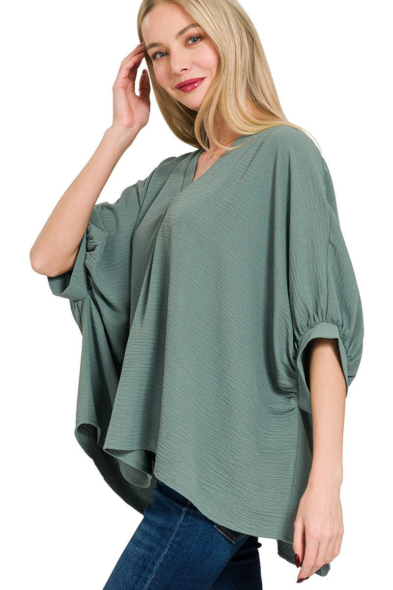 V-Neck Batwing Blouse in Jade