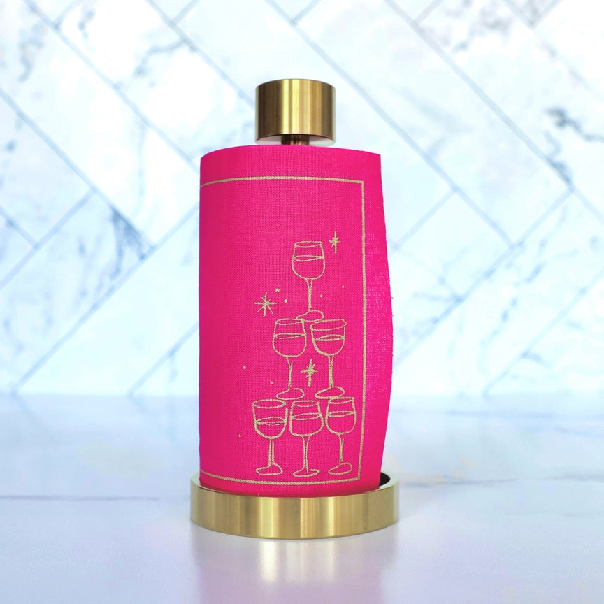 50/ct Rolled Cocktail Napkins in Hot Pink Champagne Tower