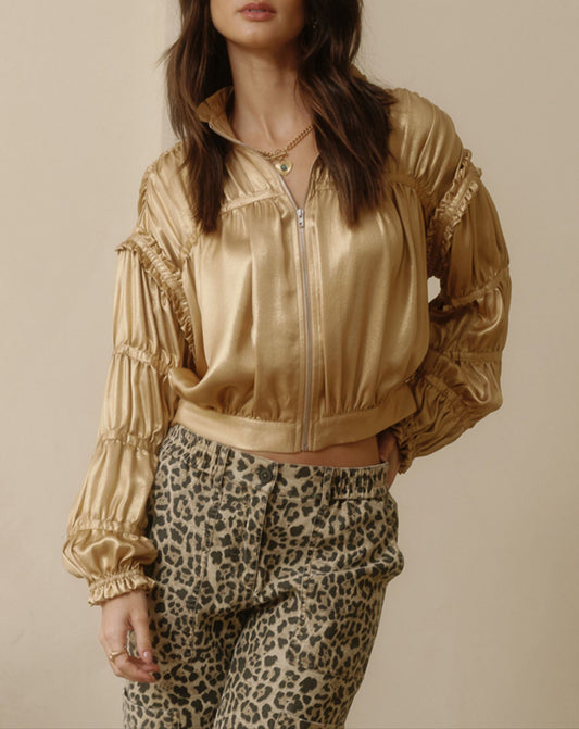 Metallic Shirring Jacket/Top in Gold