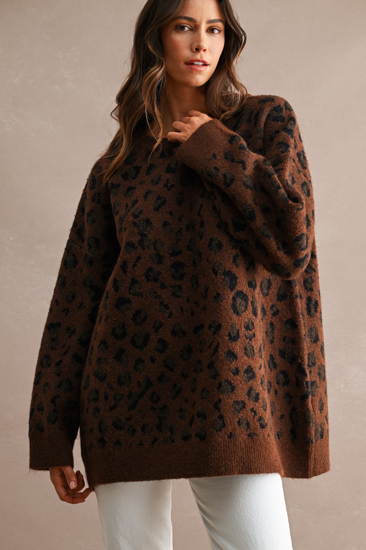 Oversized Leopard Sweater in Chocolate