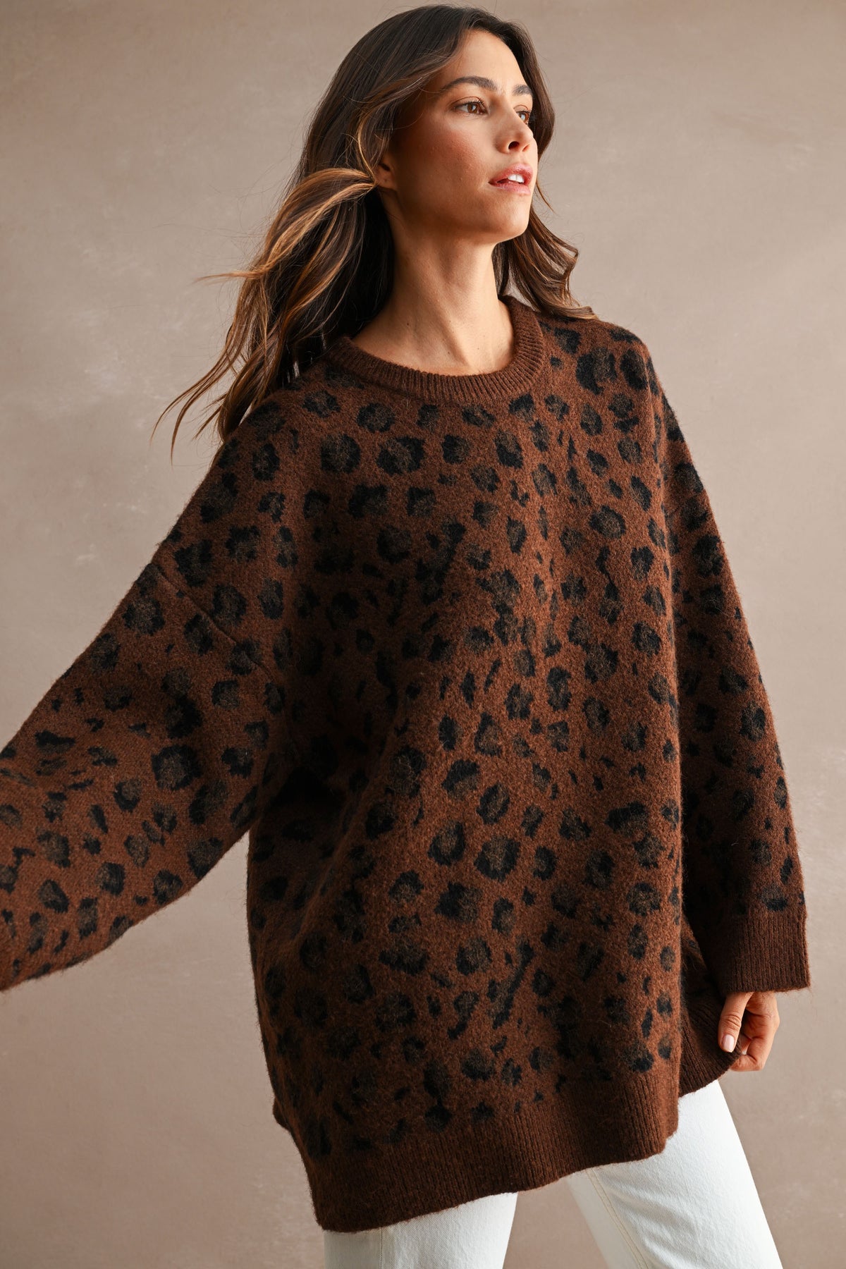 Oversized Leopard Sweater in Chocolate