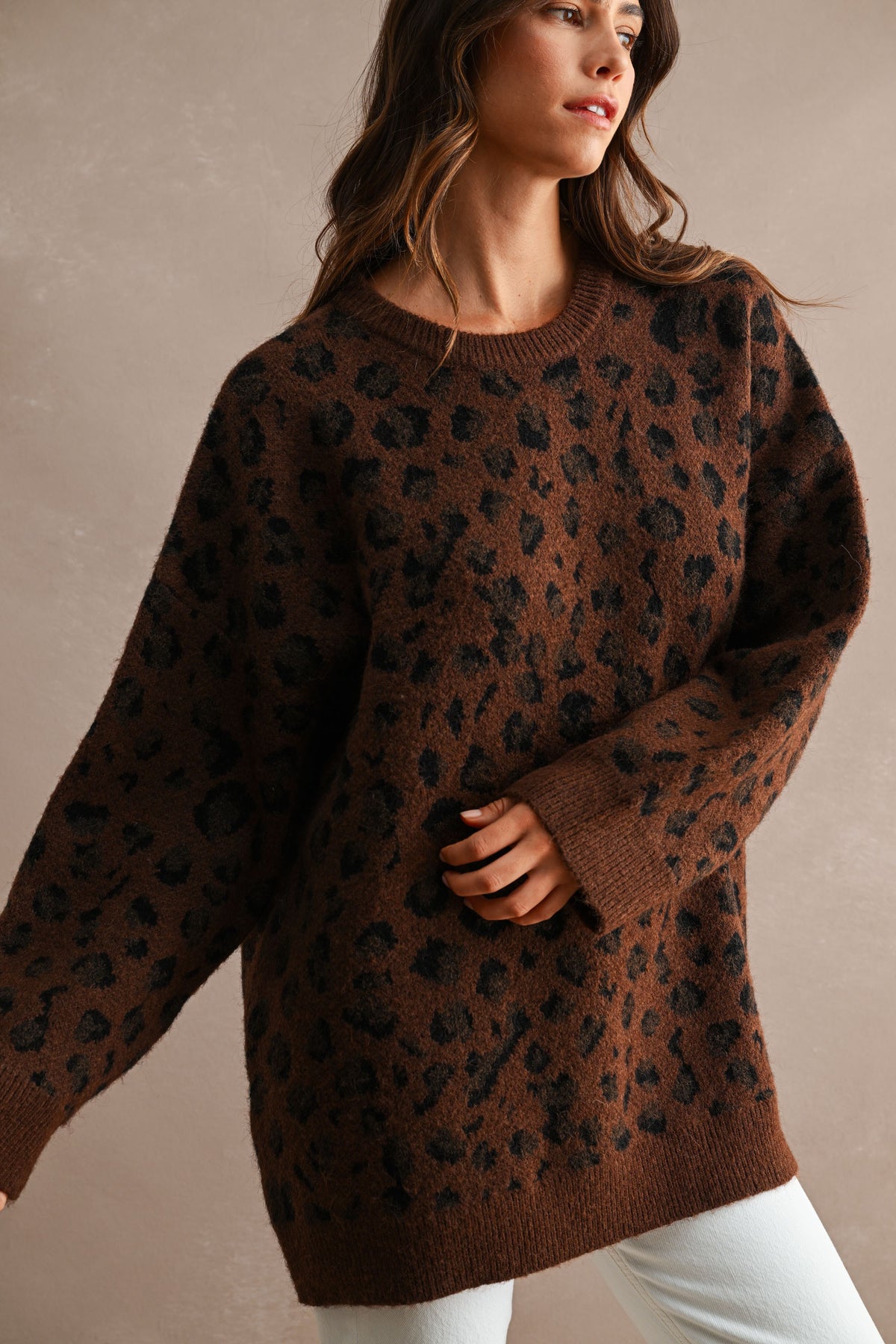 Oversized Leopard Sweater in Chocolate