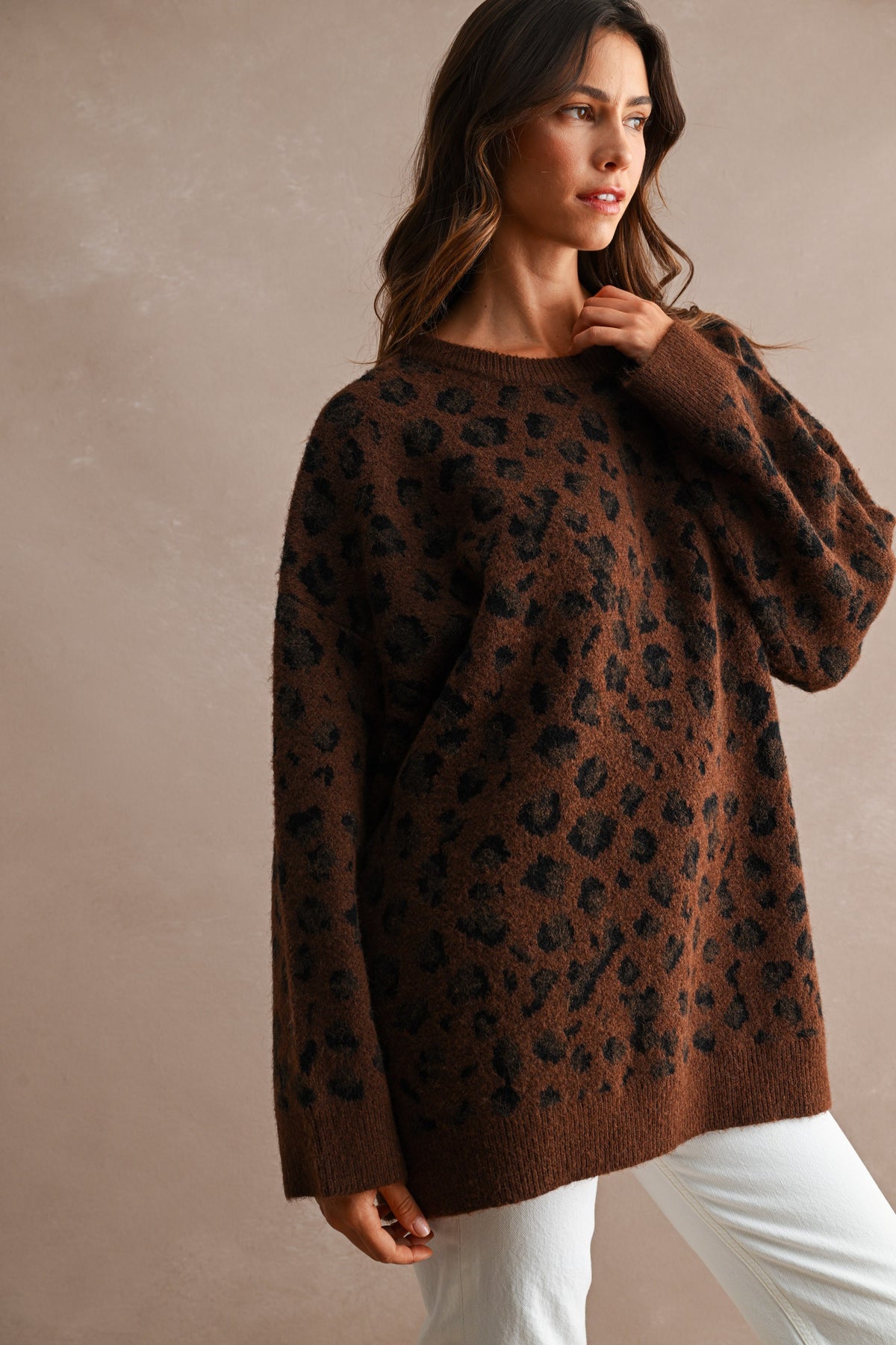 Oversized Leopard Sweater in Chocolate