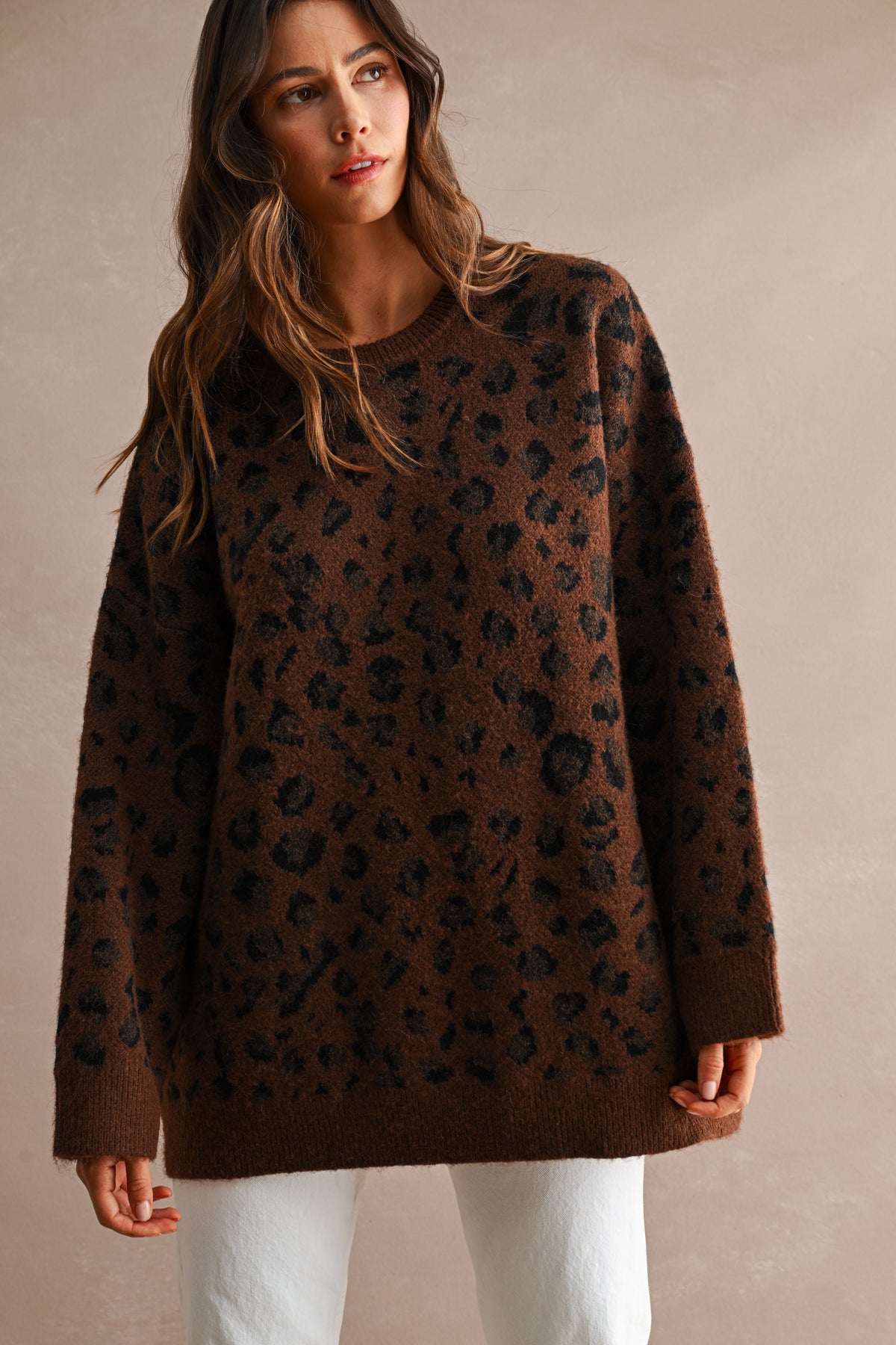 Oversized Leopard Sweater in Chocolate