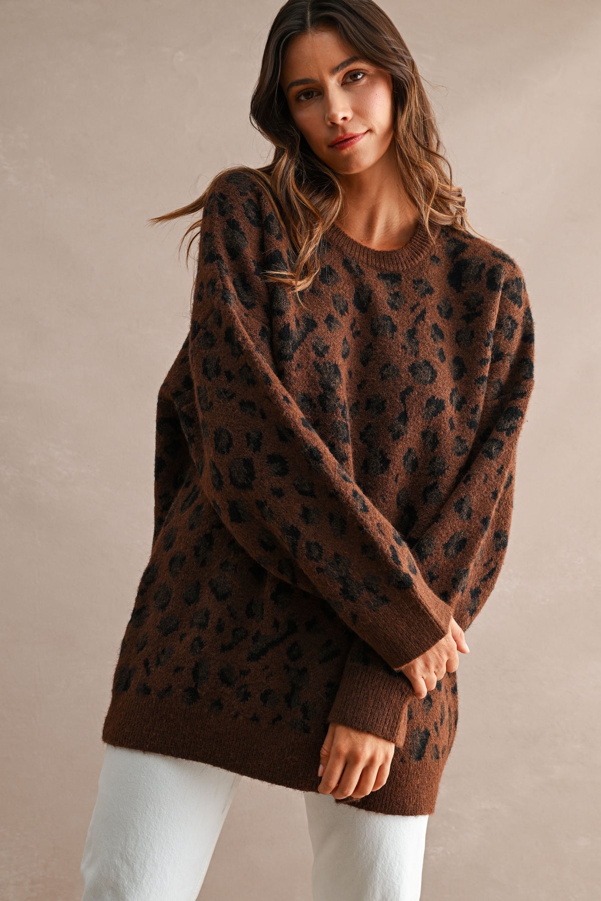 Oversized Leopard Sweater in Chocolate