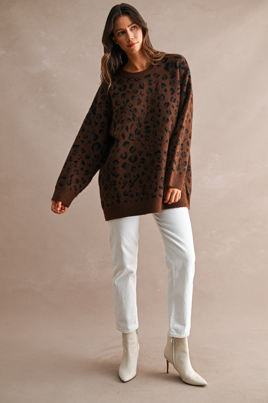 Oversized Leopard Sweater in Chocolate