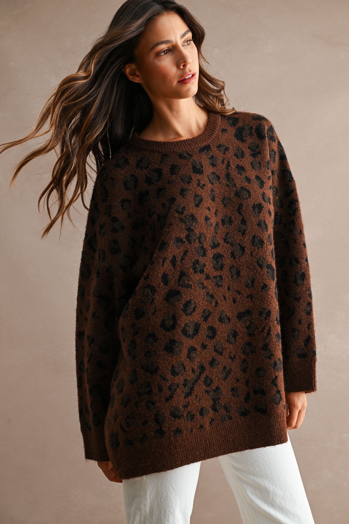 Oversized Leopard Sweater in Chocolate