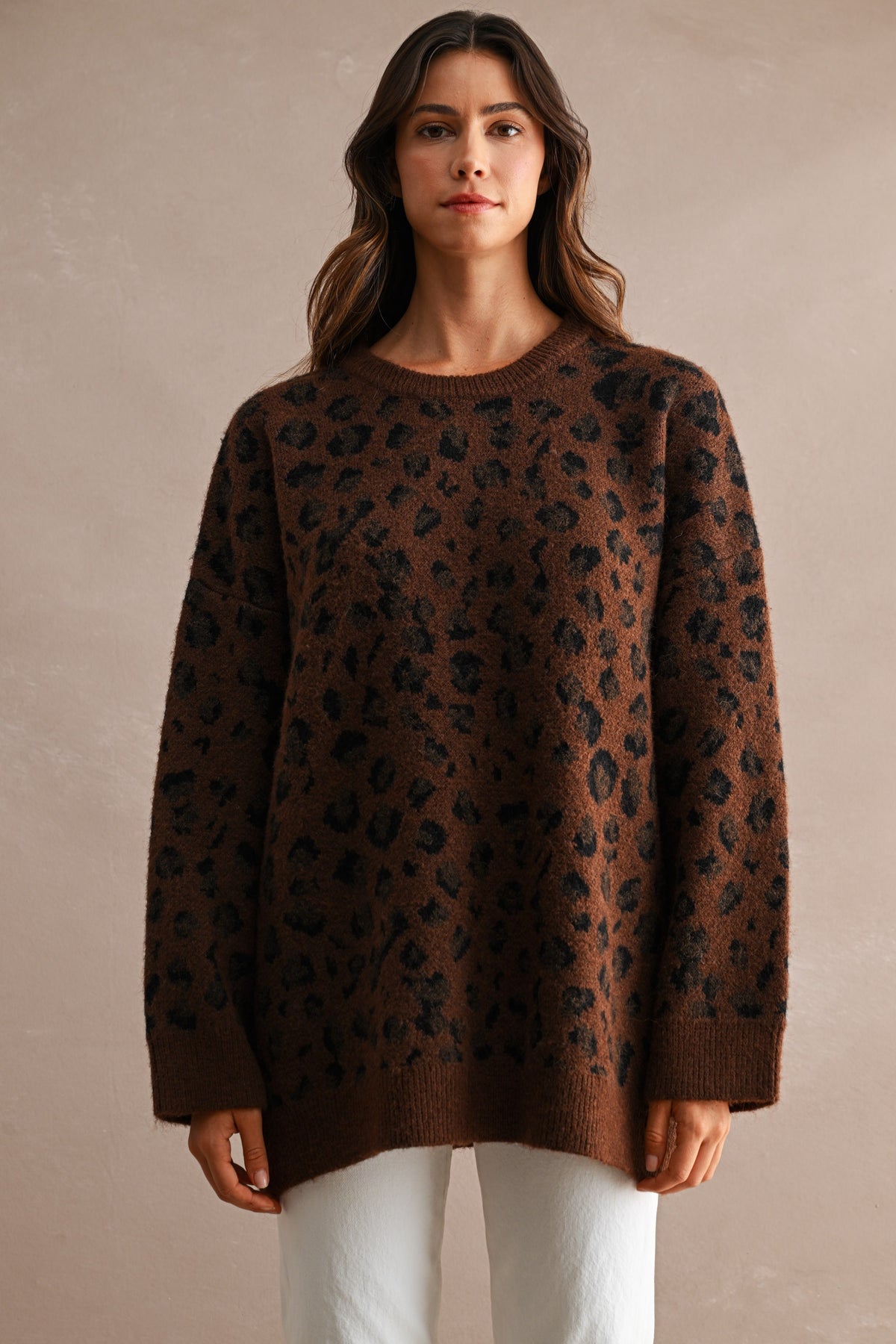 Oversized Leopard Sweater in Chocolate