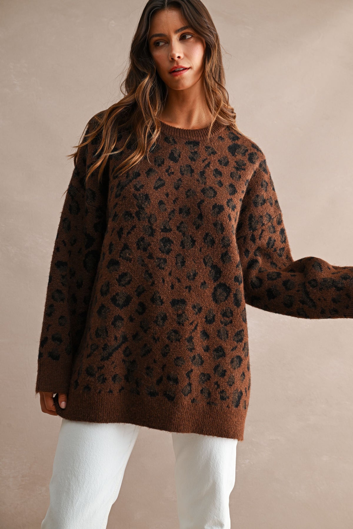 Oversized Leopard Sweater in Chocolate