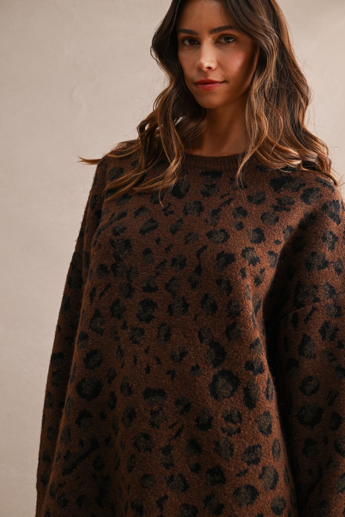 Oversized Leopard Sweater in Chocolate