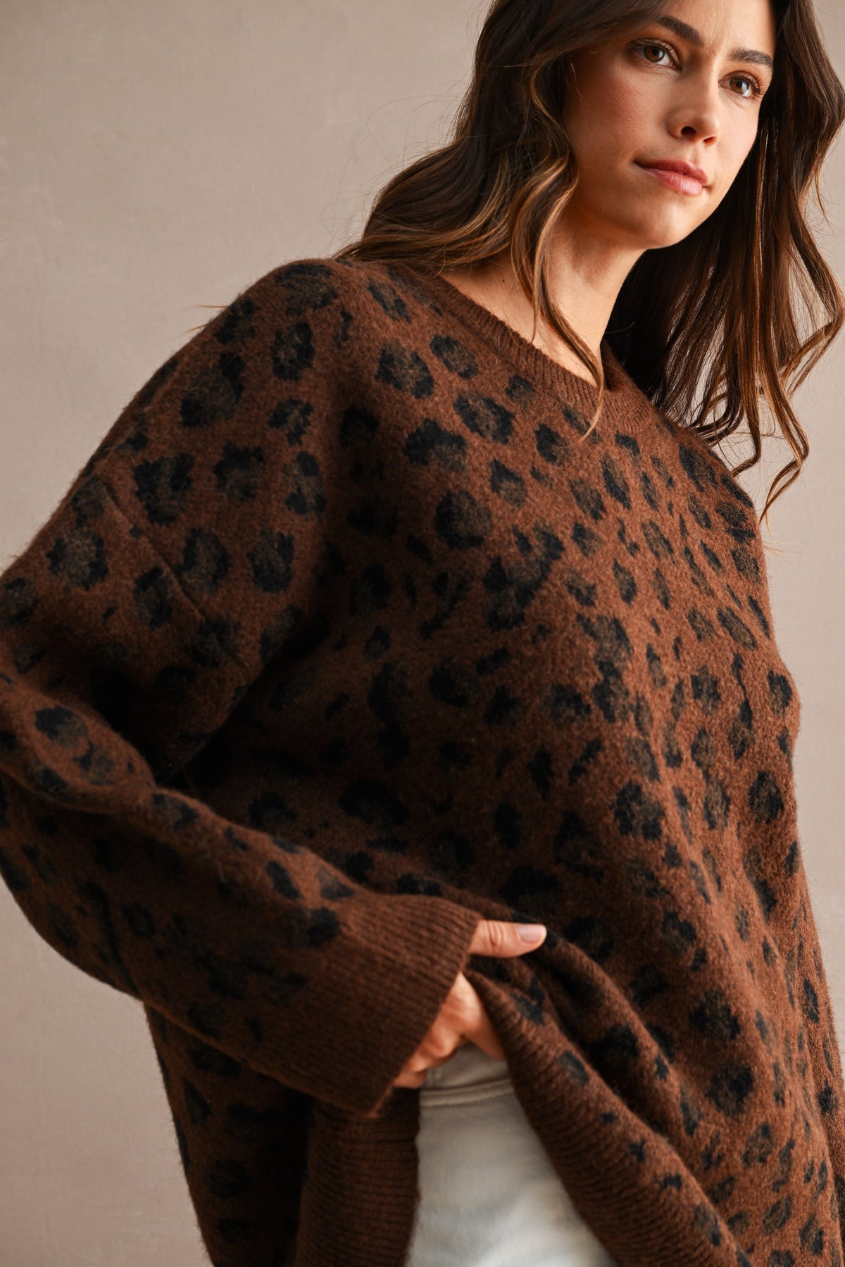 Oversized Leopard Sweater in Chocolate