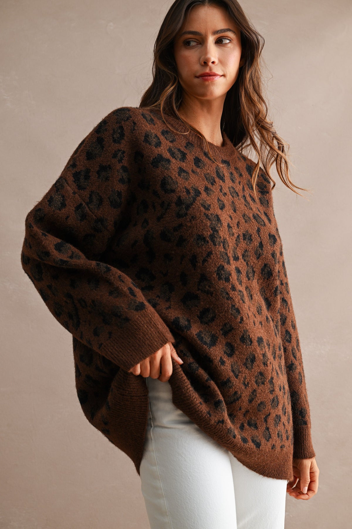 Oversized Leopard Sweater in Chocolate