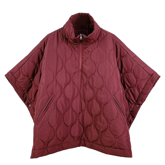 Ovesized Quilted Half Zip Poncho in Burgundy