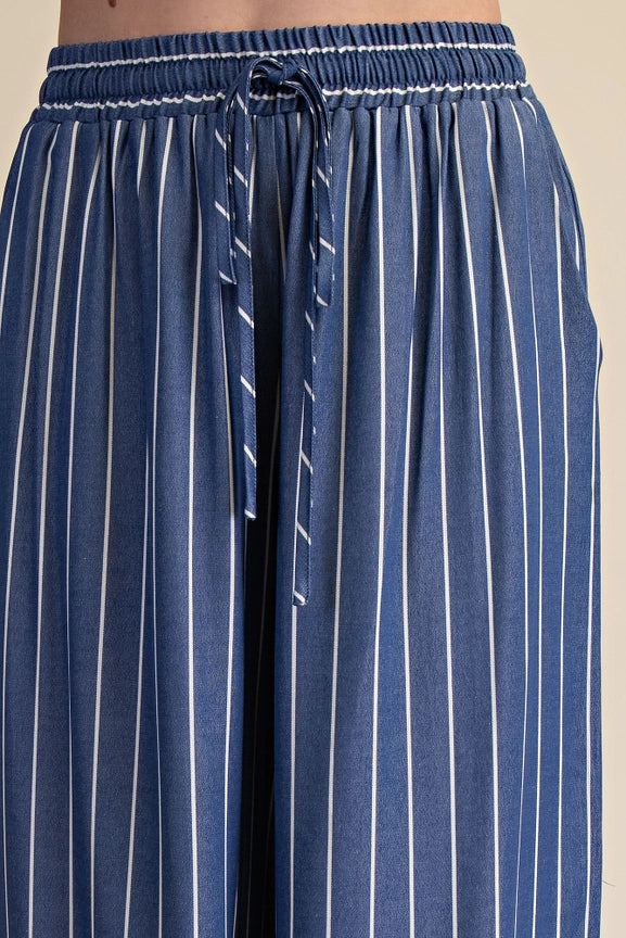 Striped Flowy Pants in Indigo