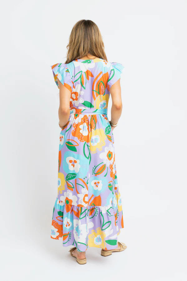 Karlie Tiered Ric Rac Dress in Artistic Floral