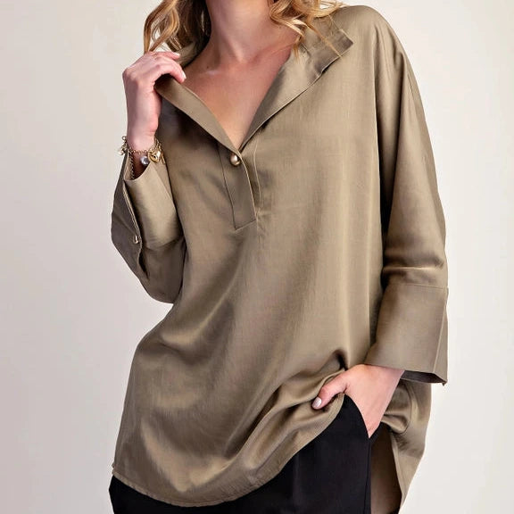 Silky Dolman Blouse in Light Olive