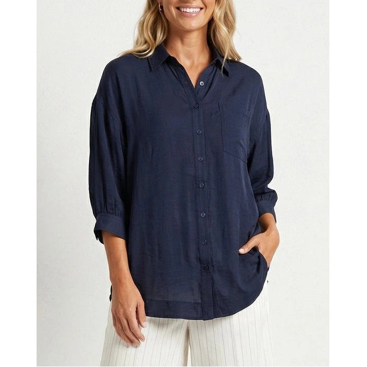 Silky Oversized Buttondown in Navy