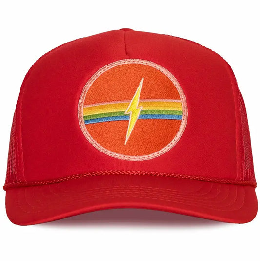 Electric Rainbow Trucker Hat in Red and Coral