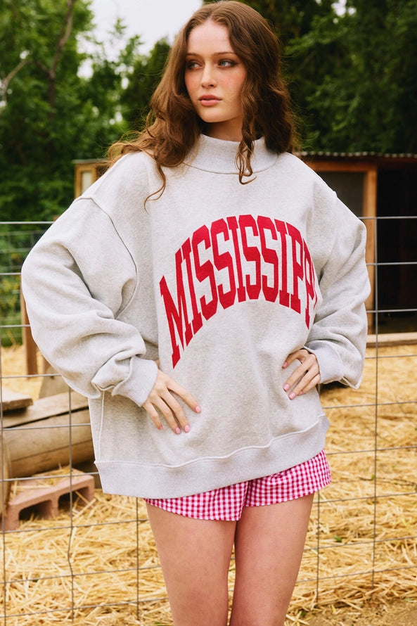 Reversible Mock Neck Sweatshirt in Heather Grey Mississippi/MS